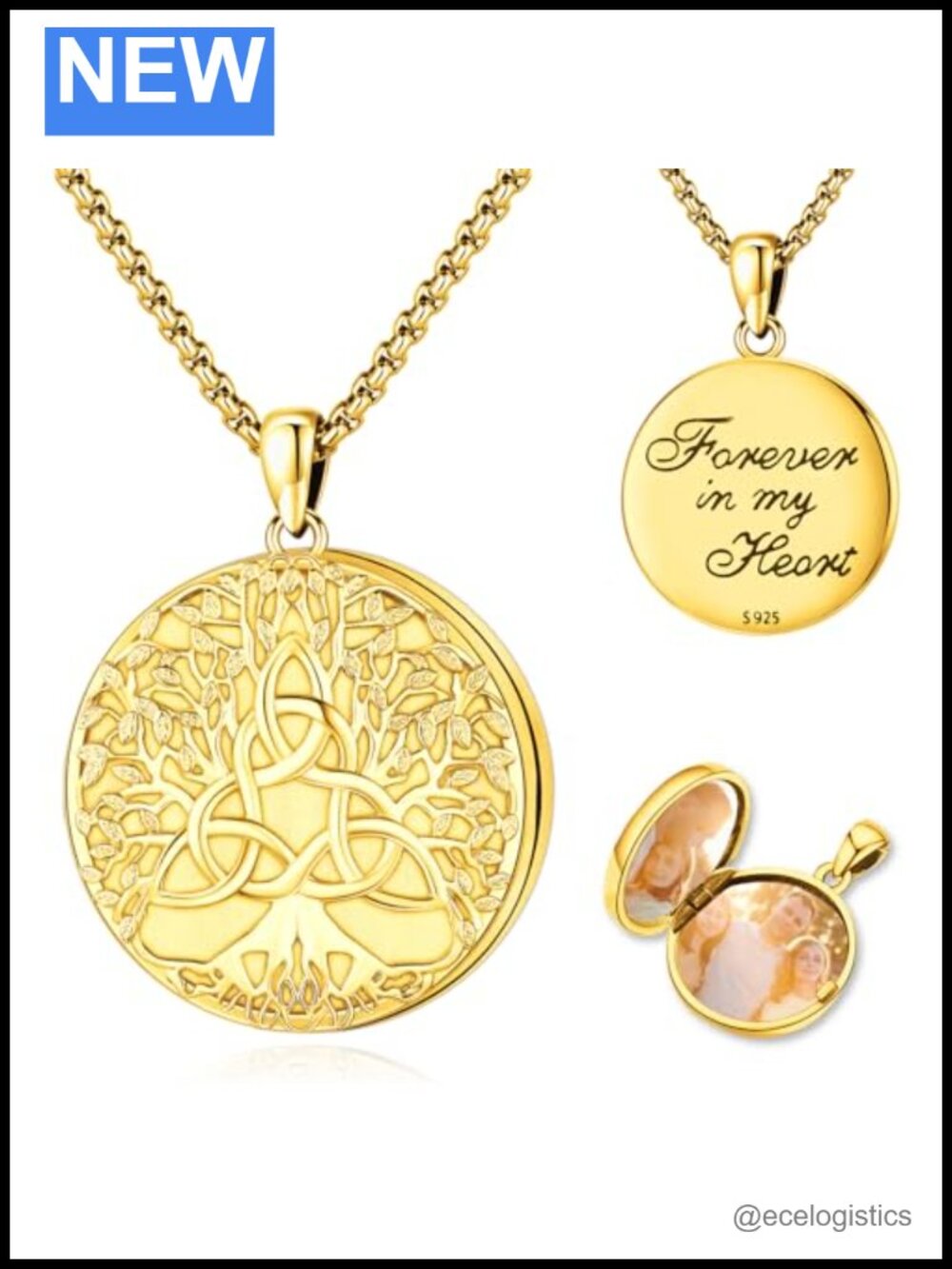 Sterling Silver Gold Plated Tree of Life Locket Necklace 22in